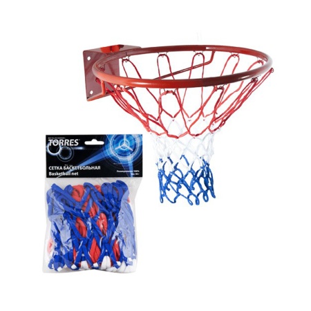 Купить Сетка баскетбольная Torres, нить 4 мм, бело-сине-красная в Муравленко 